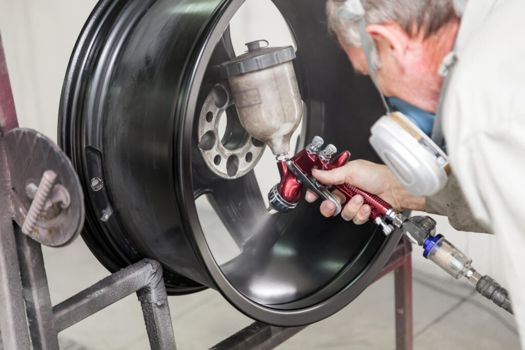 Rim repair and refinishing after curb hit example