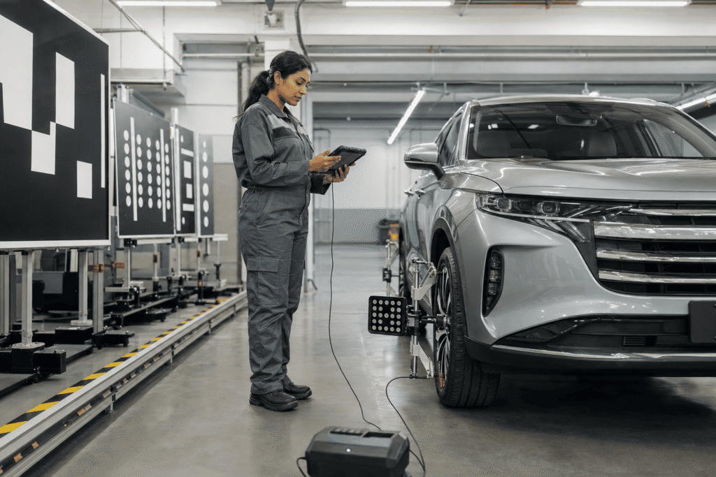 Realistic image illustrating proper adas calibration essential for Inland Empire Autobody & Paint